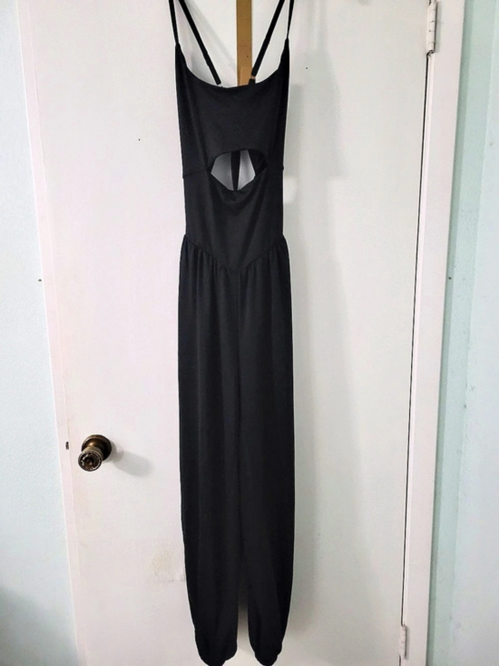 Black Cutout Tie Back Jumpsuit Wide Leg Elastic Cuff Size L